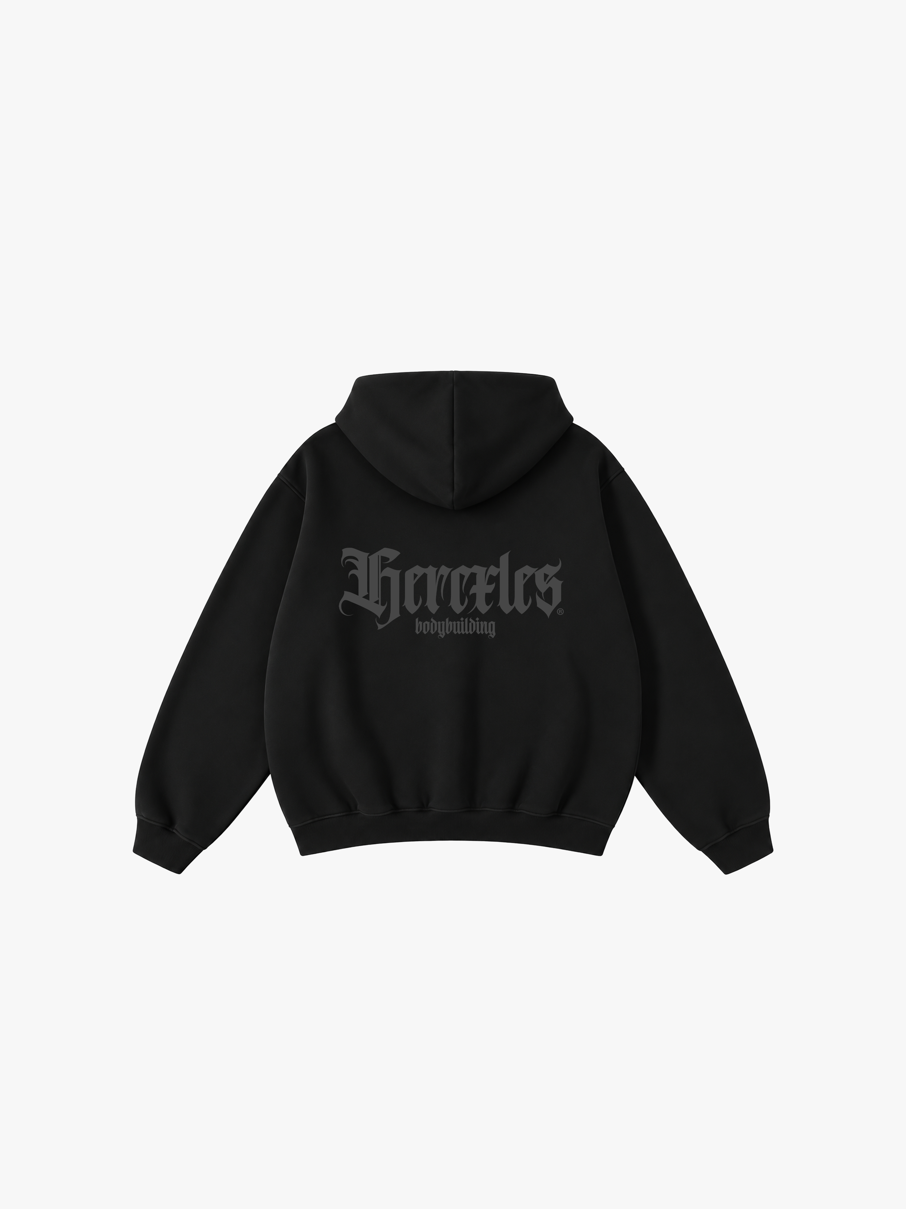 HERCXLES: Gothic Oversized Hoodie - Black - Black Beauty back flat lay